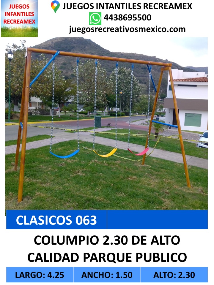 columpio 3 asientos calidad parque publico con 2.30m de alto